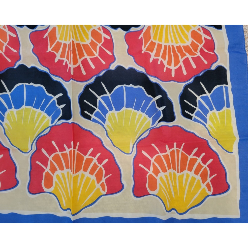 Vintage Taiwan  Multi Colored Sea SHELL Scarf  25X25" RED YELLOW‎ BLUE - Vibrant - Picture 8 of 11